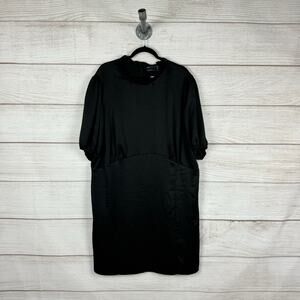 Asos Curve Plus Size Black Shiny Ruffle Neck Waisted Mini Dress Size 24